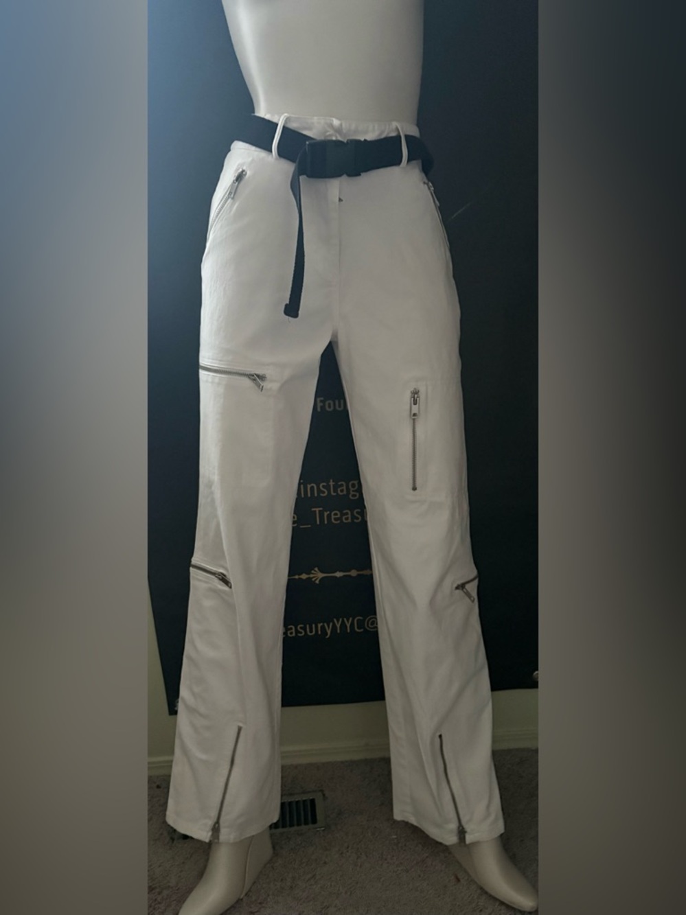 I.AM.GIA White Cargo Pants with Silver Zips